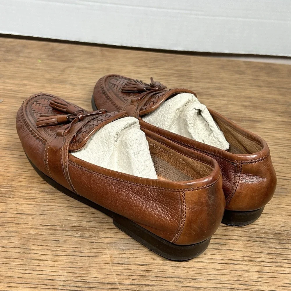 Johnston & Murphy Passport Brown Woven Leather Tassel Loafers Shoes Men's‎ 8.5